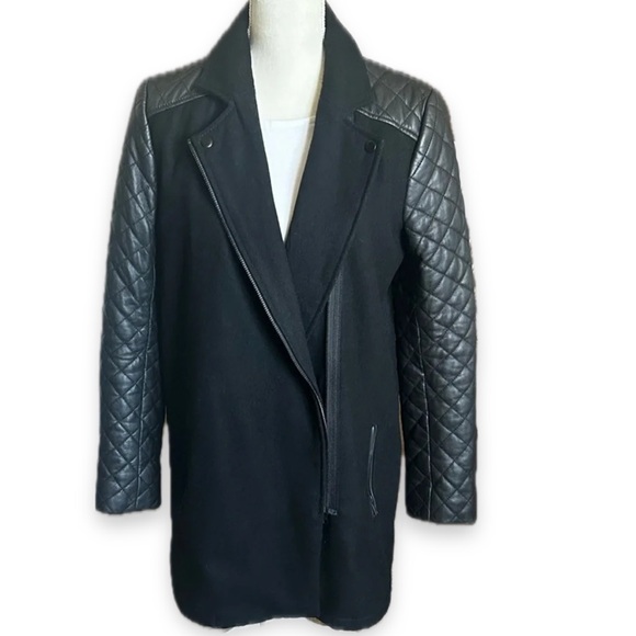 Trouve Quilted Leather Wool Blend Jacket - Picture 1 of 14